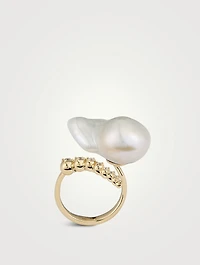 Sea Of Beauty Collection 14K Gold Open Multi Diamond And Baroque Pearl Ring