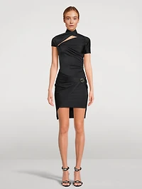 Asymmetric Draped Jersey Mini Dress