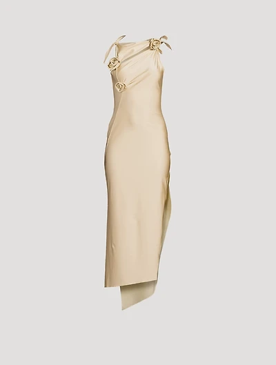 Asymmetric Gown With Floral Appliqué