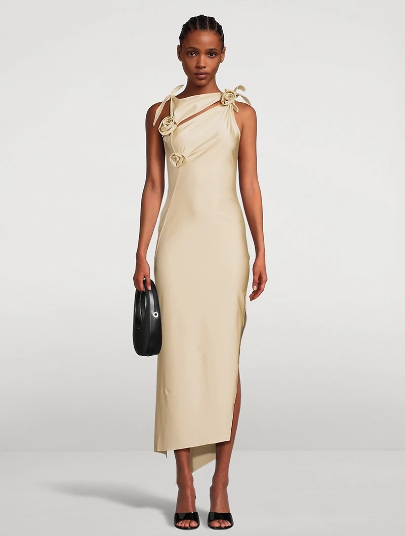 Asymmetric Gown With Floral Appliqué