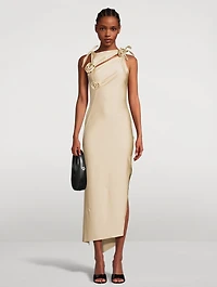 Asymmetric Gown With Floral Appliqué
