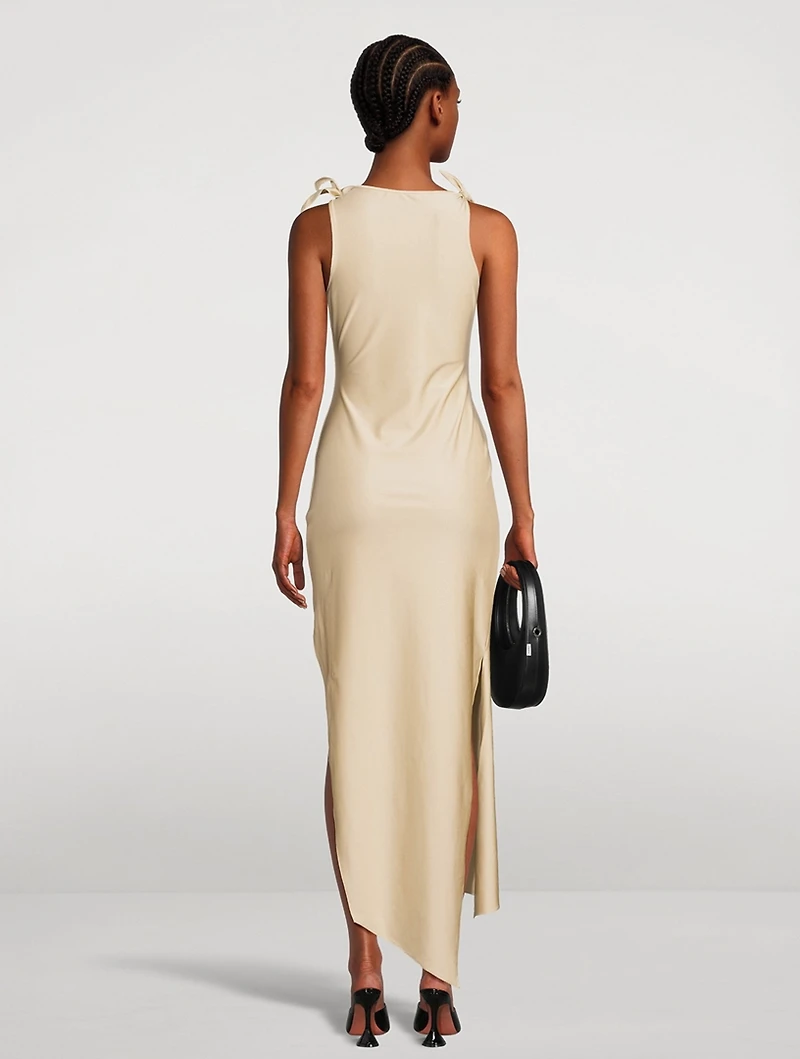 Asymmetric Gown With Floral Appliqué