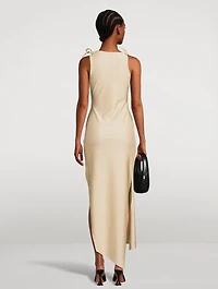 Asymmetric Gown With Floral Appliqué