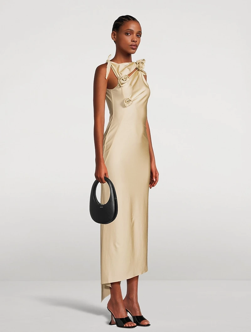 Asymmetric Gown With Floral Appliqué