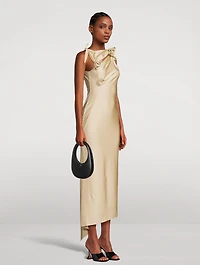 Asymmetric Gown With Floral Appliqué