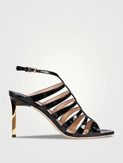 Carine Croc-Embossed Leather Cage Sandals
