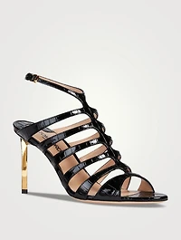 Carine Croc-Embossed Leather Cage Sandals