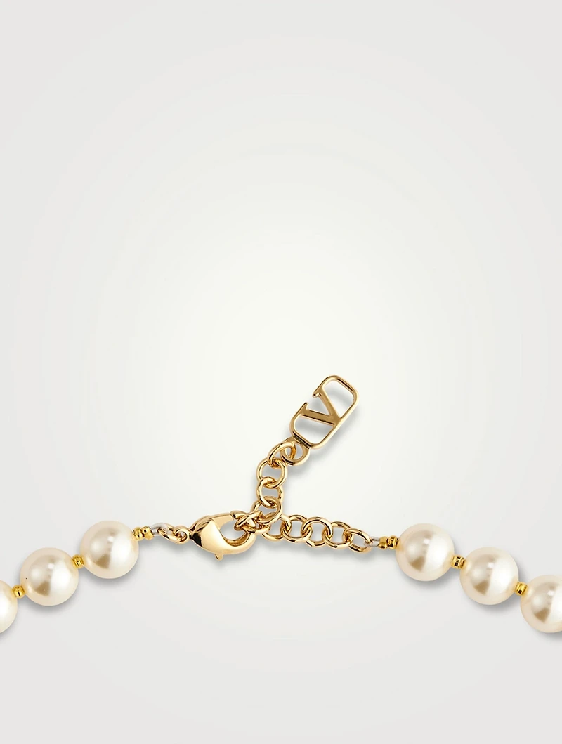 VLogo Crystal Pearl Necklace