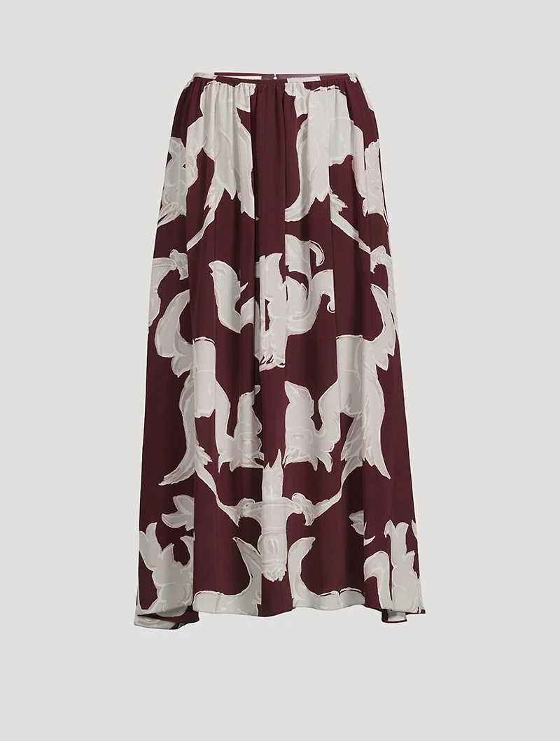 Crepe De Chine Midi Skirt Metamorphos Gryphon Print