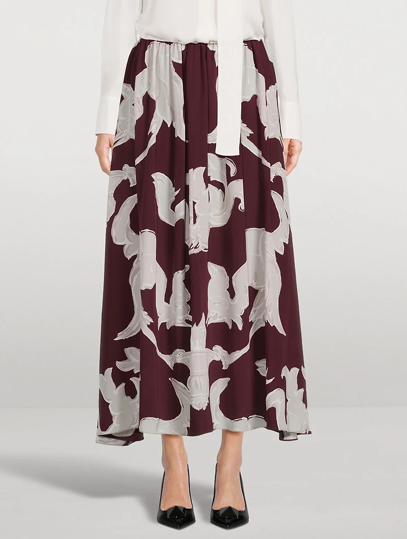 Crepe De Chine Midi Skirt Metamorphos Gryphon Print