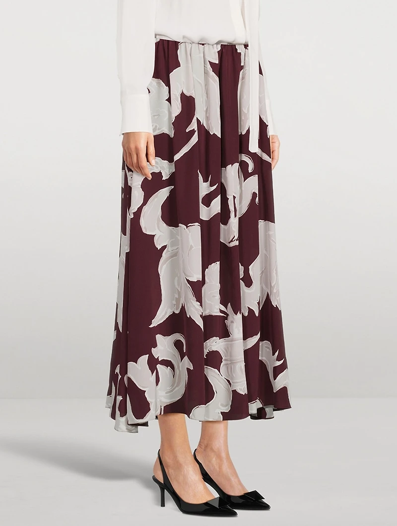 Crepe De Chine Midi Skirt Metamorphos Gryphon Print