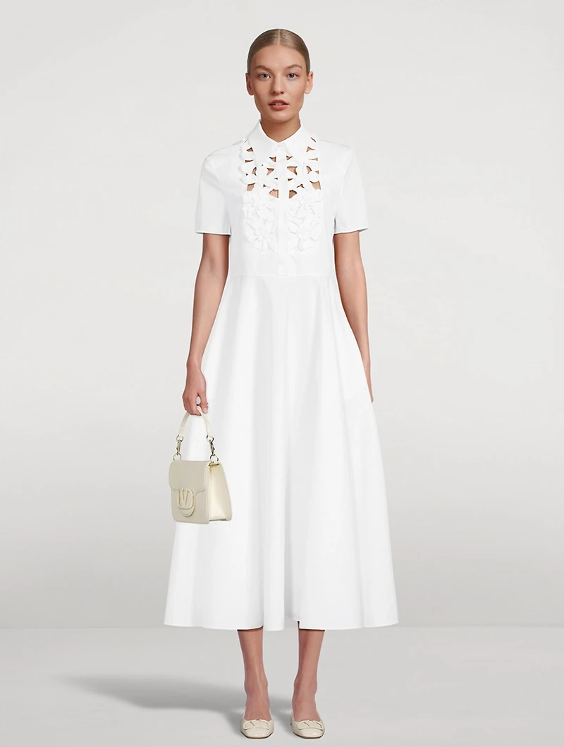 Embroidered Compact Poplin Shirt Dress