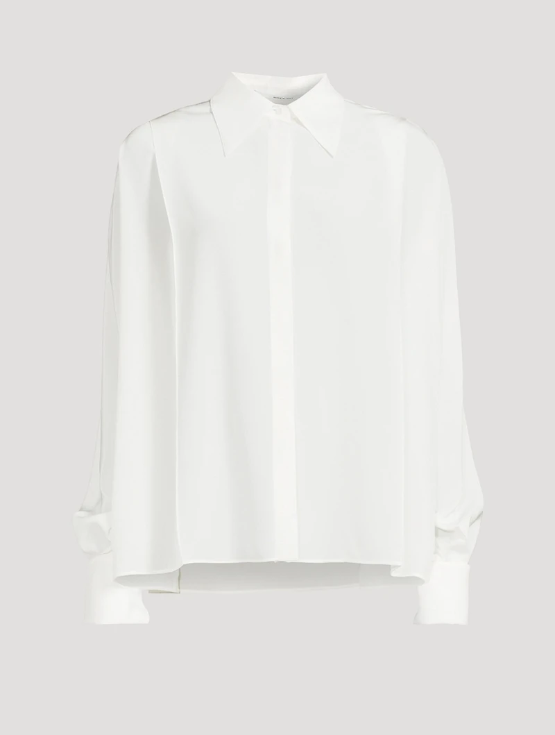 Silk Convertible Pleated Wrap Shirt