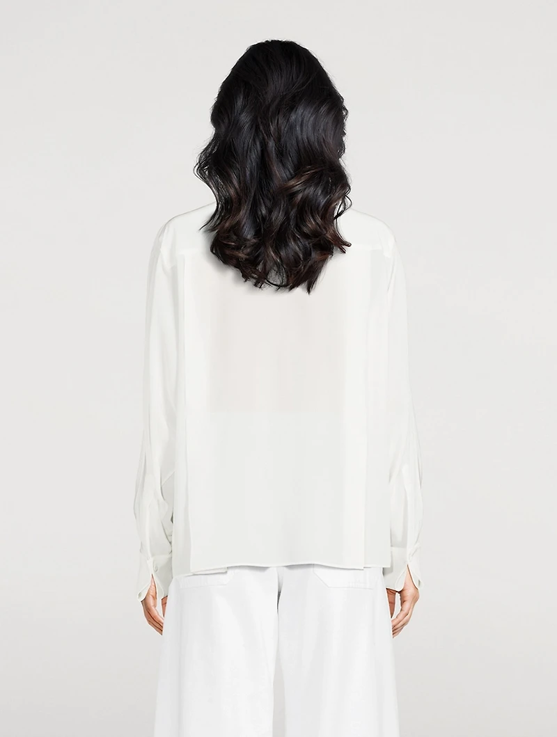 Silk Convertible Pleated Wrap Shirt