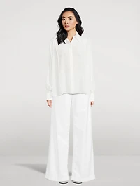 Silk Convertible Pleated Wrap Shirt