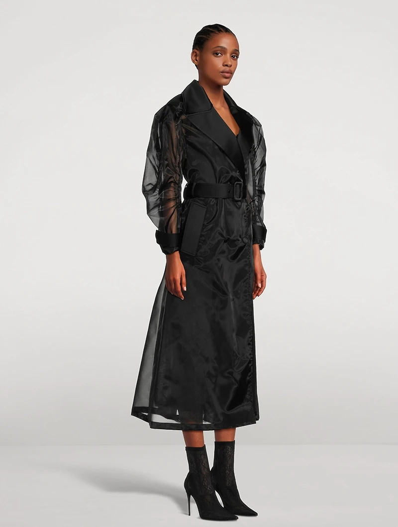 Organza Double-Breasted Trench Coat