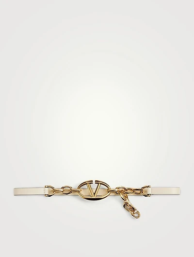 VLOGO Shiny Leather Belt With Chain