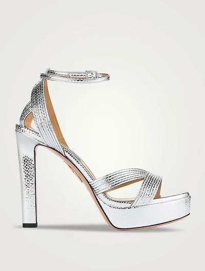 Ari Snakeskin-Embossed Metallic Platform Sandals
