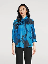Gathered Satin Blouse Floral Print