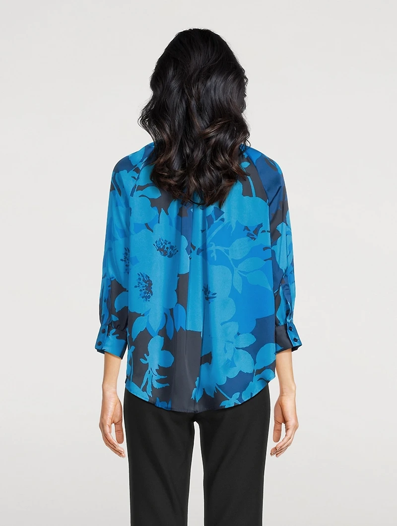Gathered Satin Blouse Floral Print