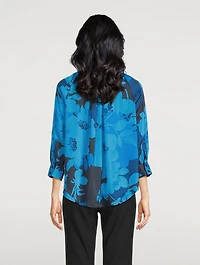 Gathered Satin Blouse Floral Print