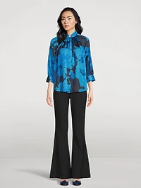 Gathered Satin Blouse Floral Print
