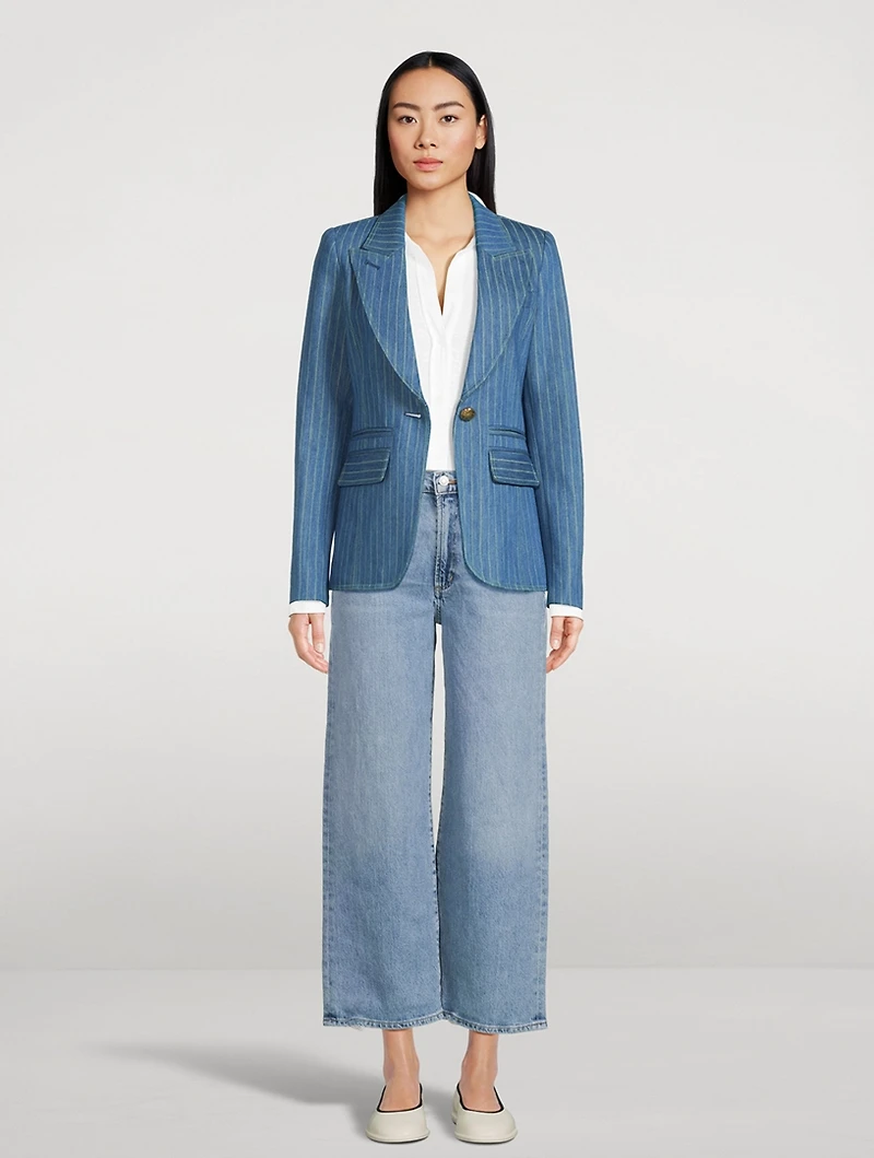 Hutton Denim Blazer Pinstripe Print