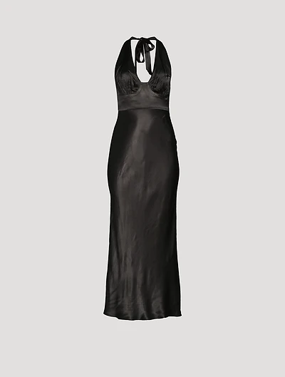 La Lune Plunged Halter Midi Dress