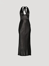 La Lune Plunged Halter Midi Dress
