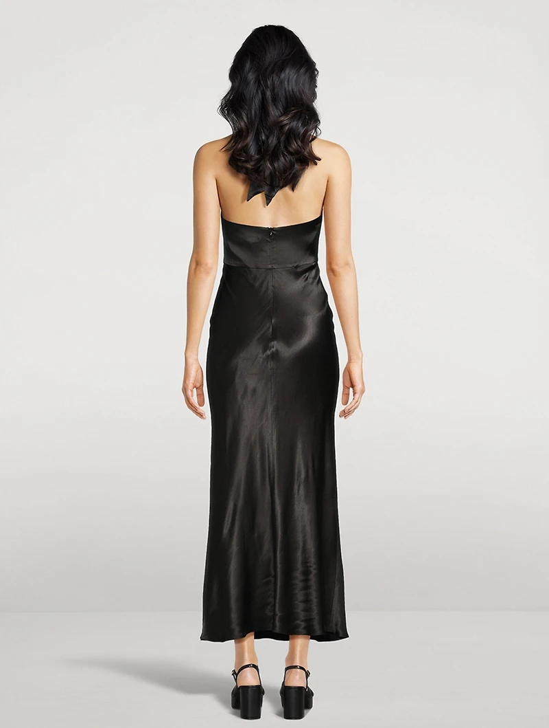 La Lune Plunged Halter Midi Dress