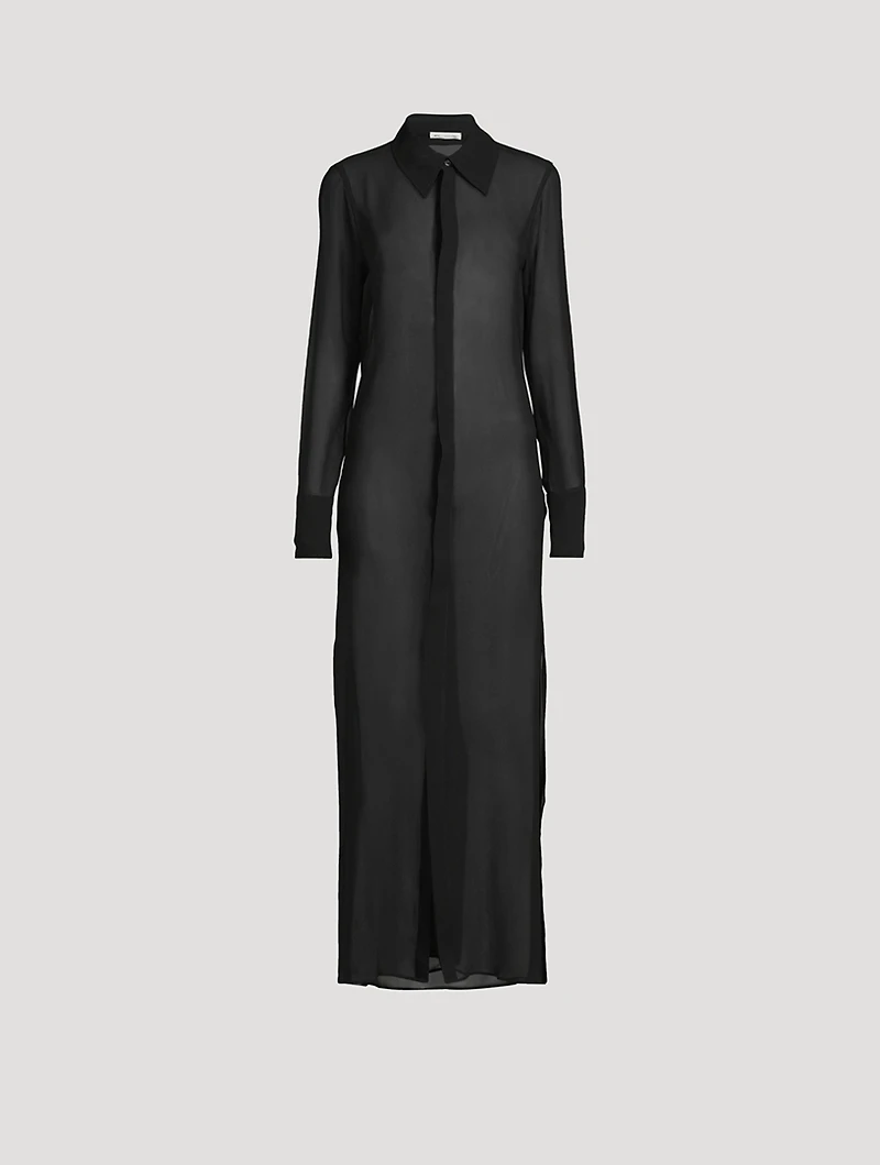 Semi-Sheer Silk Shirt Dress
