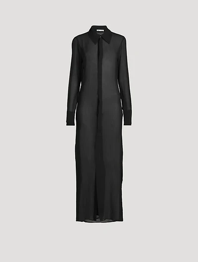 Semi-Sheer Silk Shirt Dress