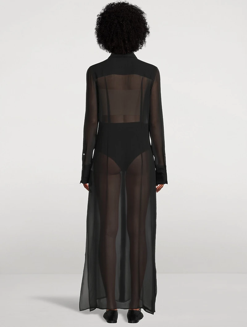 Semi-Sheer Silk Shirt Dress