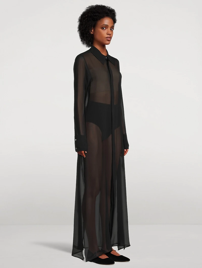 Semi-Sheer Silk Shirt Dress