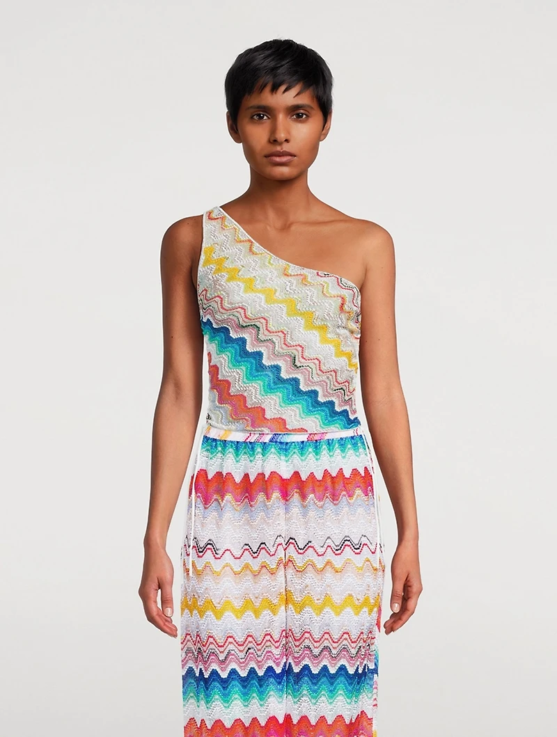 Zig Zag Jacquard One-Shoulder Top