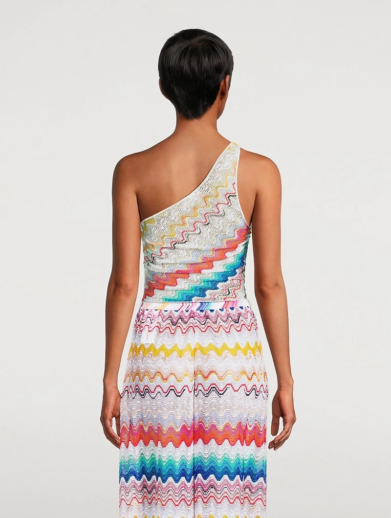 Zig Zag Jacquard One-Shoulder Top
