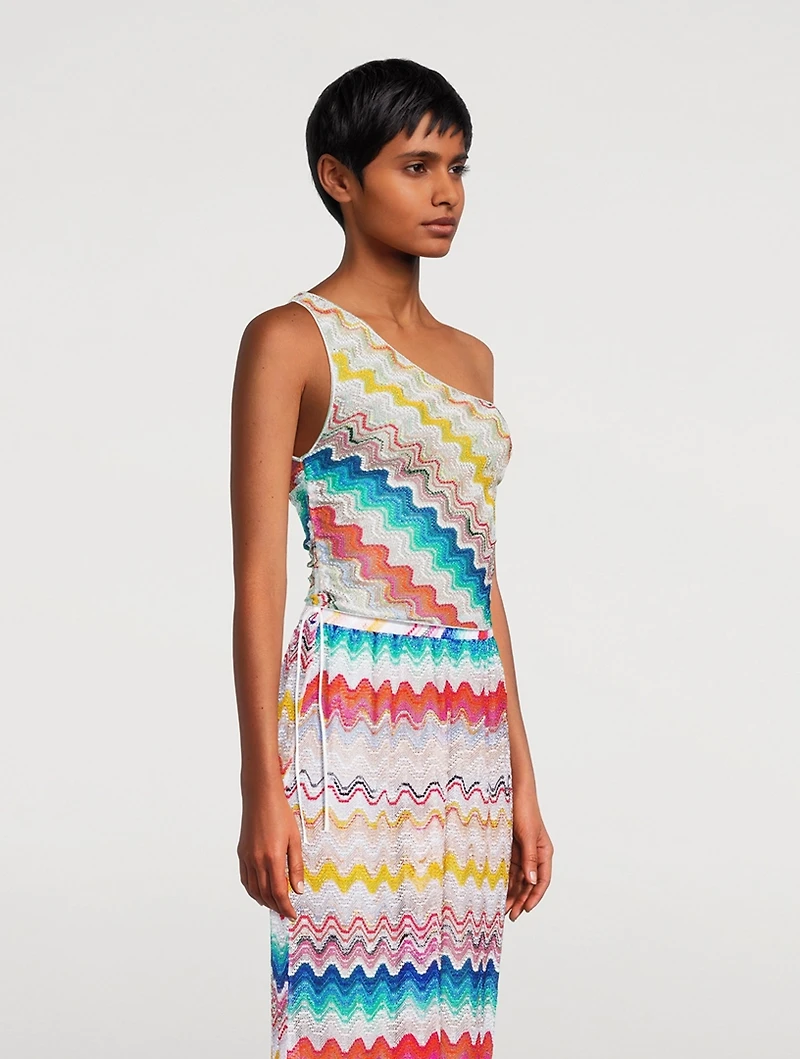 Zig Zag Jacquard One-Shoulder Top