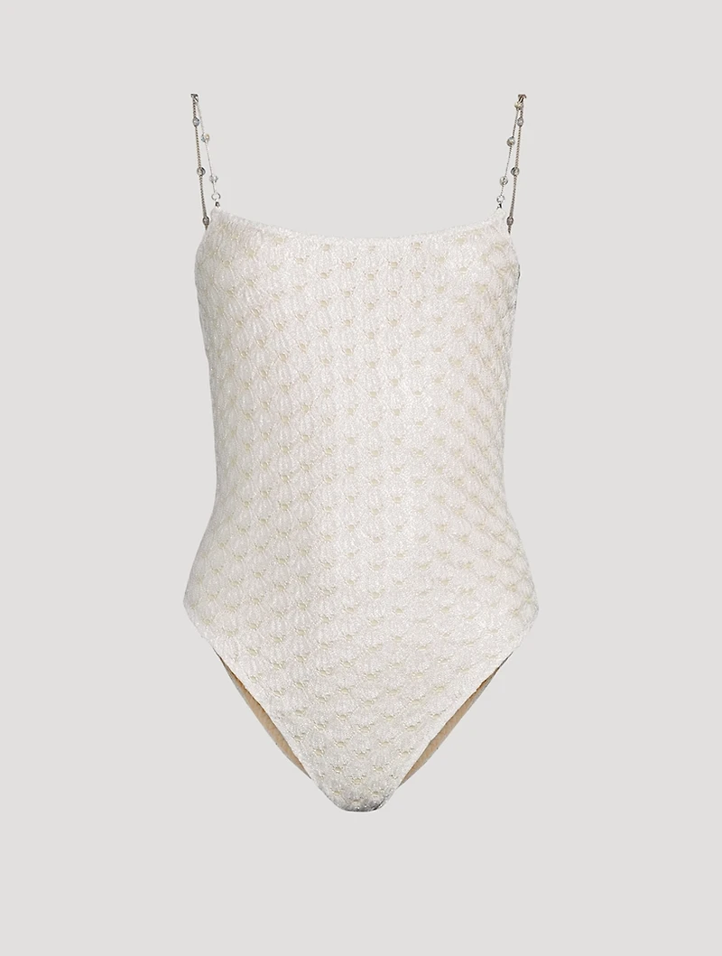 Lace-Effect One-Piece Swimsuit With Chain Straps