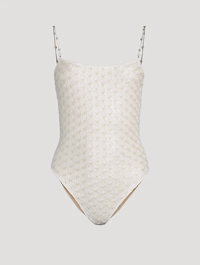 Lace-Effect One-Piece Swimsuit With Chain Straps
