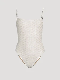 Lace-Effect One-Piece Swimsuit With Chain Straps