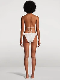 Lace-Effect One-Piece Swimsuit With Chain Straps