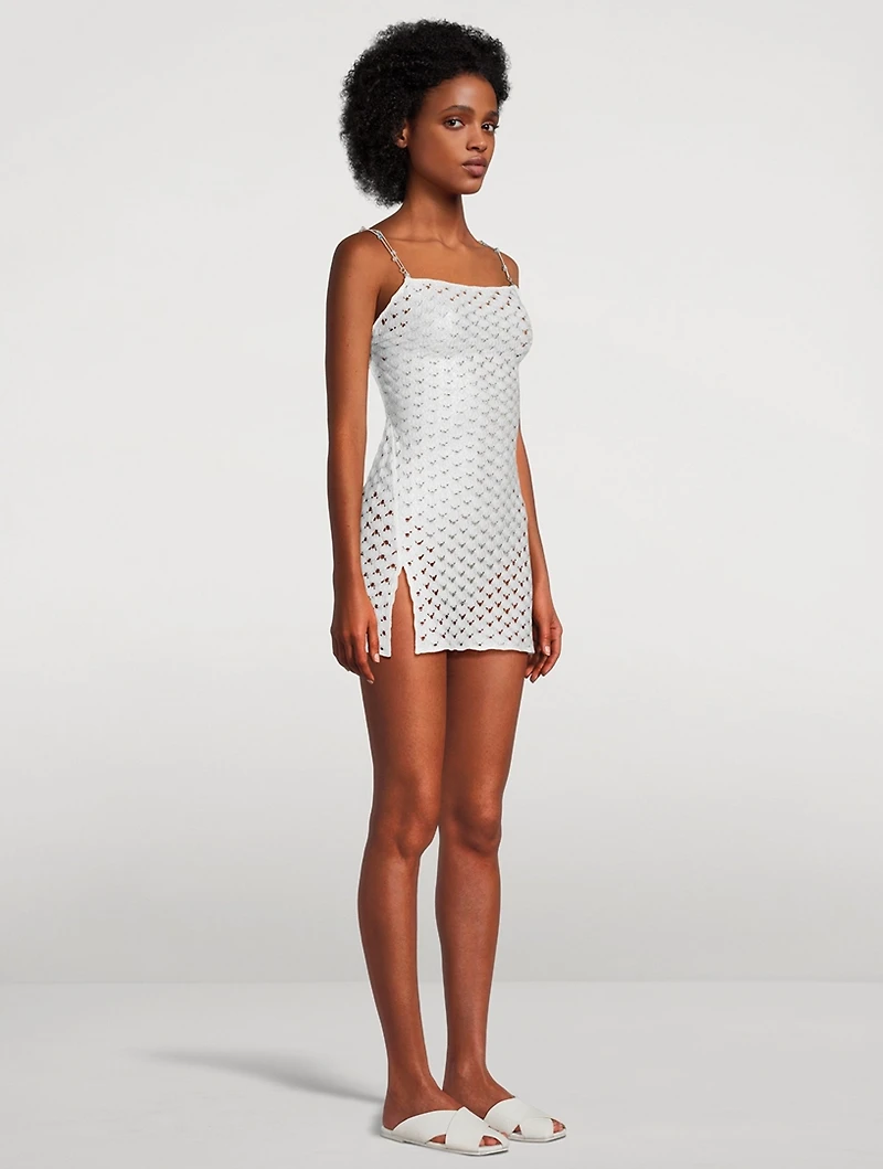 Lace-Effect Mini Dress With Chain Straps