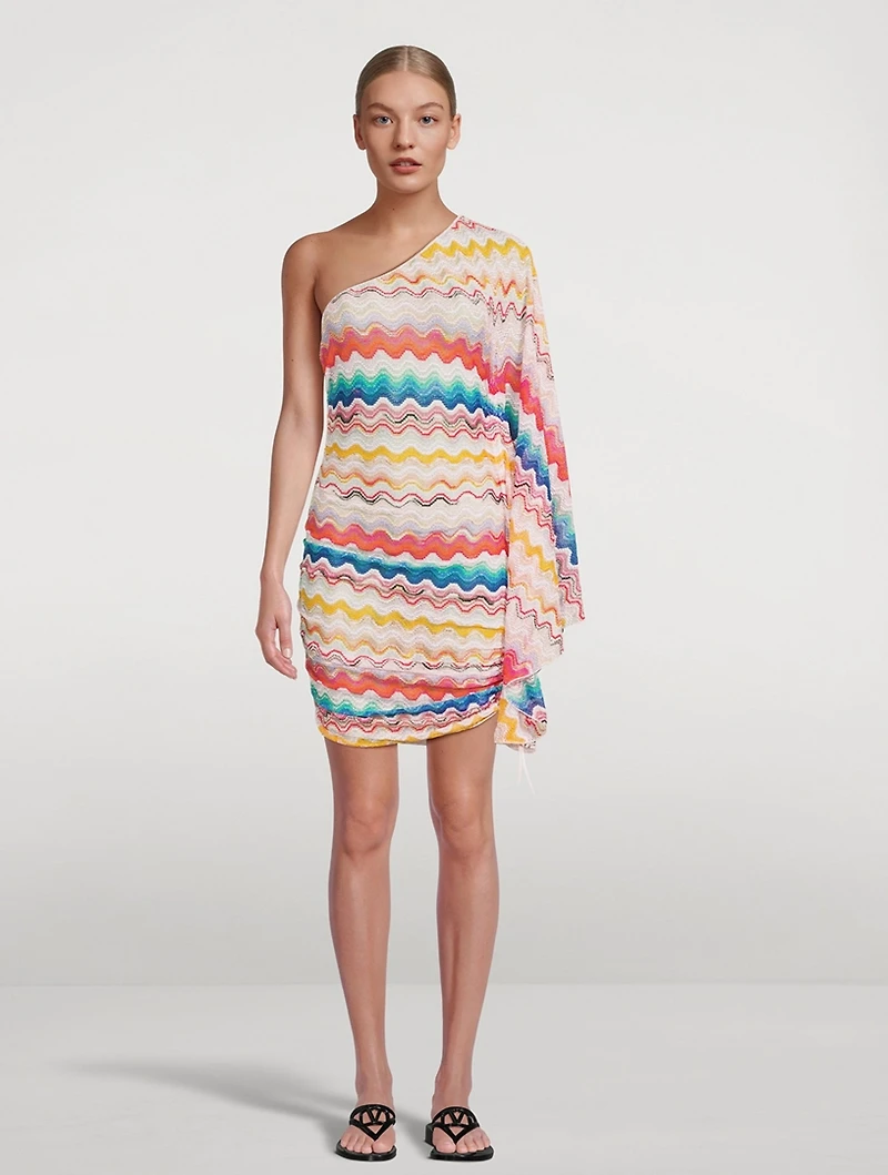 Zig Zag Jacquard One-Shoulder Mini Dress