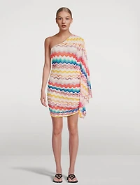Zig Zag Jacquard One-Shoulder Mini Dress