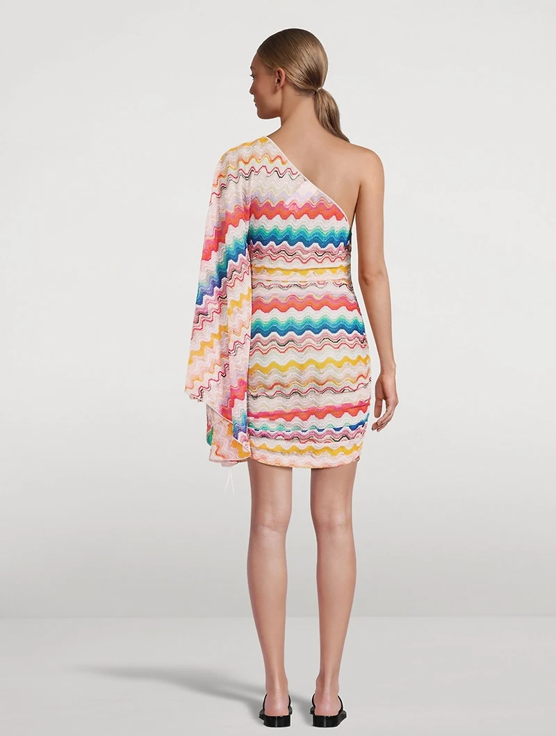 Zig Zag Jacquard One-Shoulder Mini Dress