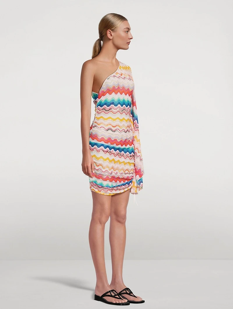 Zig Zag Jacquard One-Shoulder Mini Dress