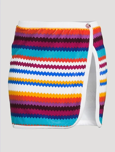 Terry Wrap Mini Skirt Zig Zag Print