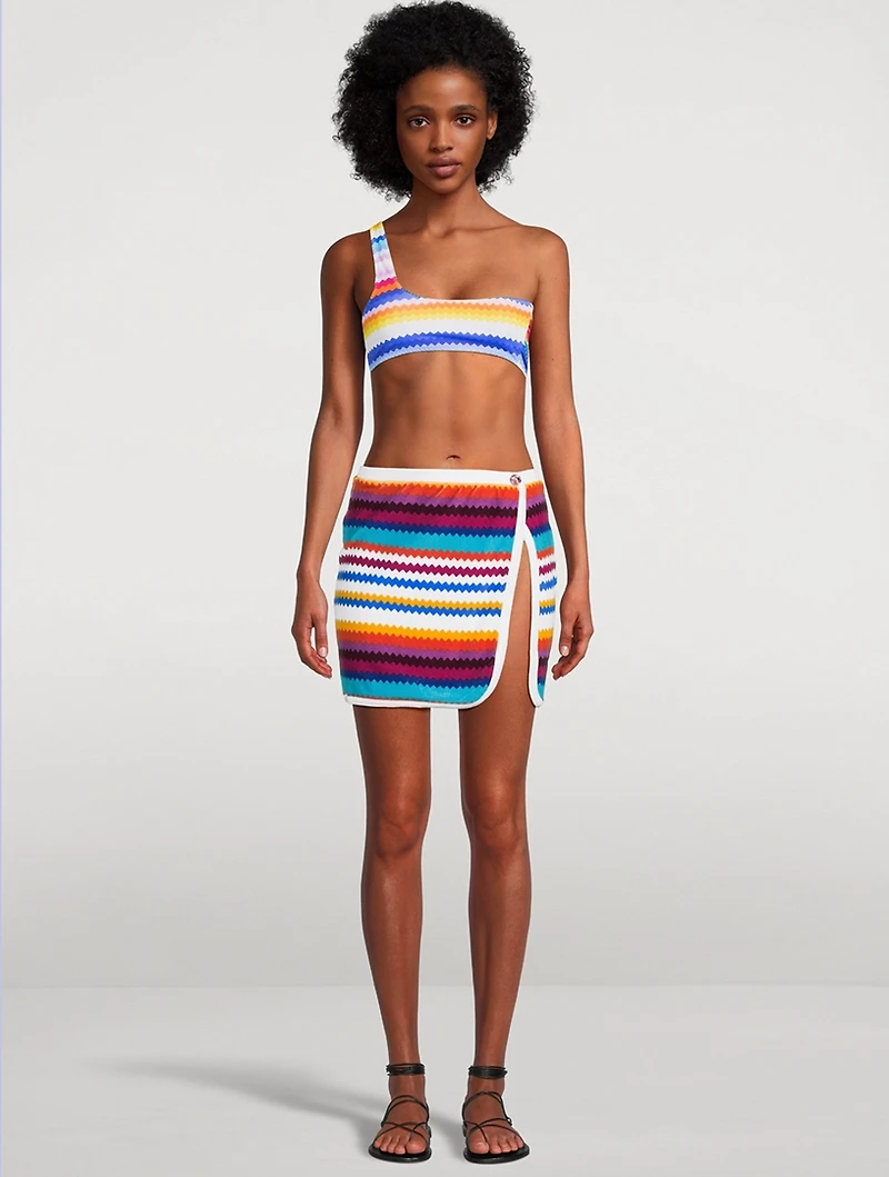 Terry Wrap Mini Skirt Zig Zag Print