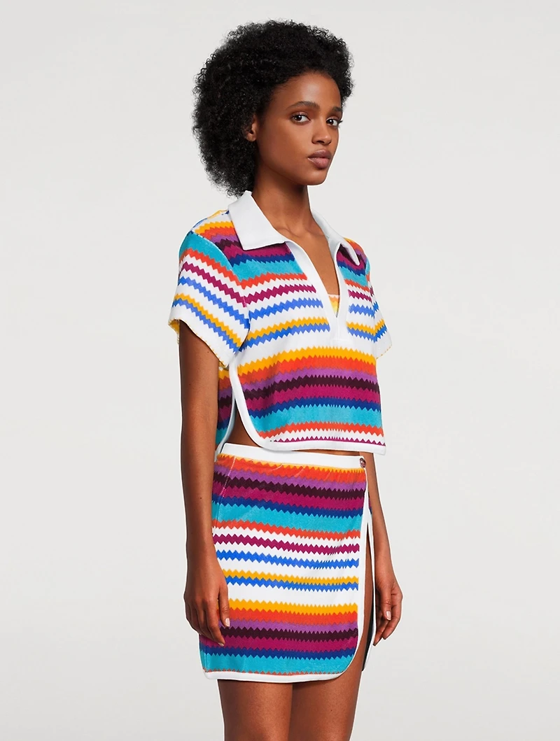 Cropped Polo Shirt Zig Zag Print