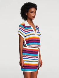 Cropped Polo Shirt Zig Zag Print